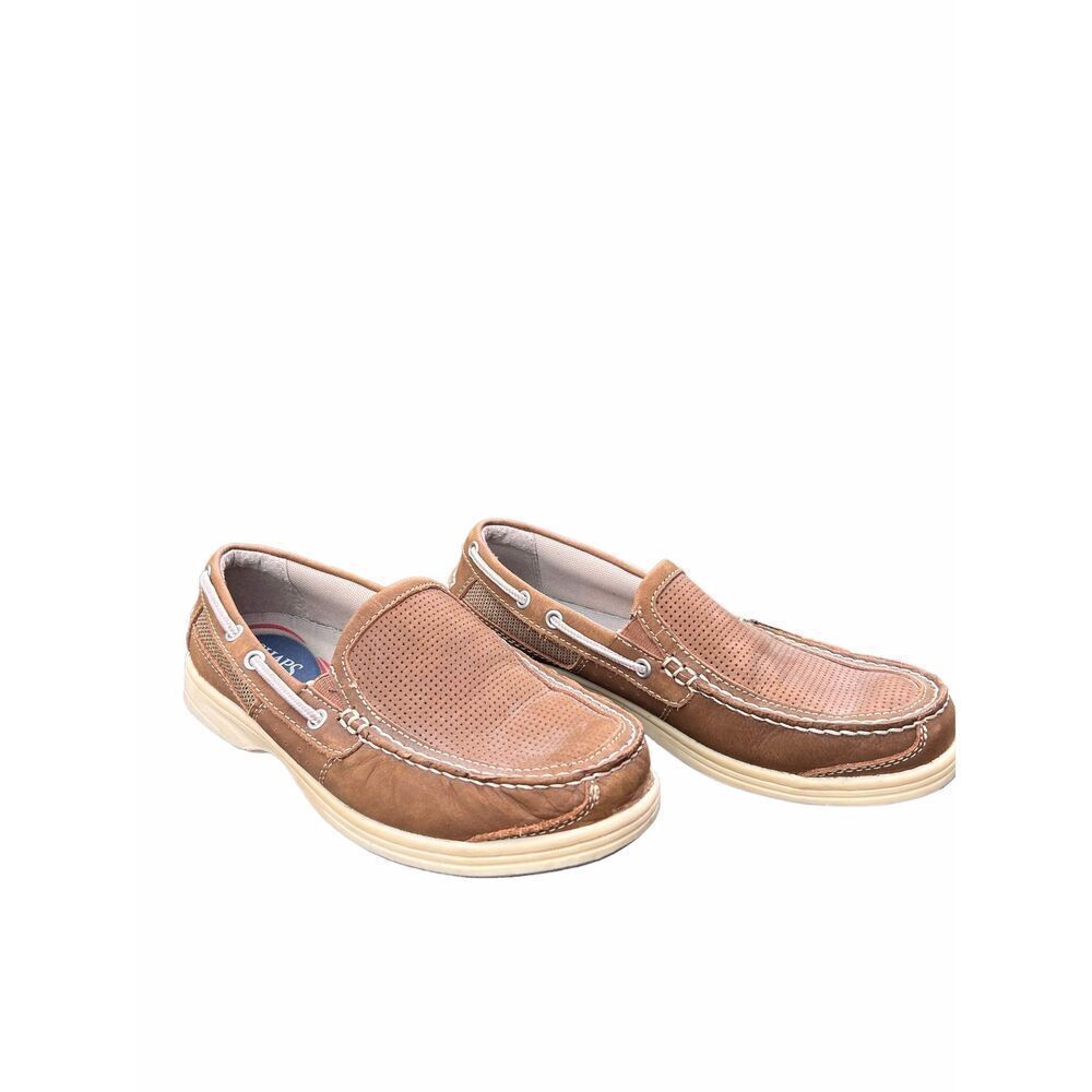 Chaps Mens Leather  Slip On Loafers Sz 8 Tan